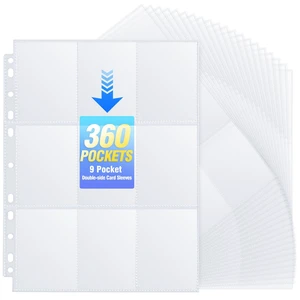 360 Pockets 9-Pocket Double-Sided Trading Card Pages for 3-Ring Binder, Clear Plastic, 20 Pack 360 Pockets 9-Pocket Double-Sided Trading Card Pages for 3-Ring Binder, Clear Plastic, 20 Pack