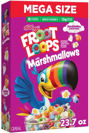 Kellogg's Froot Loops Original with Marshmallows Breakfast Cereal, Mega Size, 23.7 oz, 12g Whole Grains Kellogg's Froot Loops Original with Marshmallows Breakfast Cereal, Mega Size, 23.7 oz, 12g Whole Grains