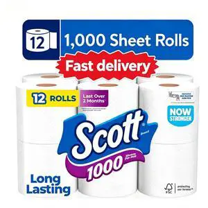 Scott 1000 Toilet Paper, 12 Rolls, 1,000 Sheets per Roll Scott 1000 Toilet Paper, 12 Rolls, 1,000 Sheets per Roll