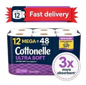 Cottonelle Ultra Soft Toilet Paper, Strong Toilet Tissue, 12 Mega Rolls Cottonelle Ultra Soft Toilet Paper, Strong Toilet Tissue, 12 Mega Rolls