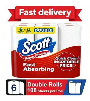 Scott Paper Towels, Choose-A-Sheet, 6 Double Rolls Scott Paper Towels, Choose-A-Sheet, 6 Double Rolls