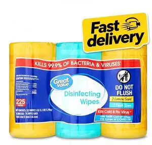 Great Value Disinfecting Wipes, Lemon and Fresh Scent, 225 Count, 3 Pack Great Value Disinfecting Wipes, Lemon and Fresh Scent, 225 Count, 3 Pack
