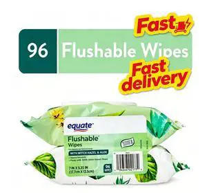 Equate Flushable Wet Wipes, Witch Hazel & Aloe, 96 Wipes, 2 Pack Equate Flushable Wet Wipes, Witch Hazel & Aloe, 96 Wipes, 2 Pack