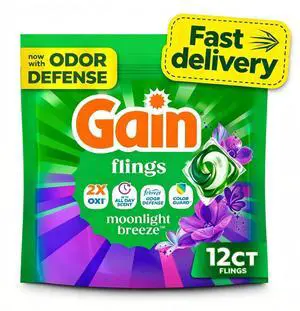Gain Flings Laundry Detergent Soap Pacs, 4-in-1 Oxi Boost and Febreze, Moonlight Breeze Scent, 12 Count Gain Flings Laundry Detergent Soap Pacs, 4-in-1 Oxi Boost and Febreze, Moonlight Breeze Scent, 12 Count