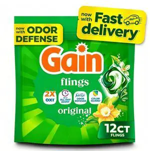 Gain Flings Laundry Detergent Soap Pacs, 4-in-1 Oxi Boost and Febreze, Original Scent, 12 Count Gain Flings Laundry Detergent Soap Pacs, 4-in-1 Oxi Boost and Febreze, Original Scent, 12 Count