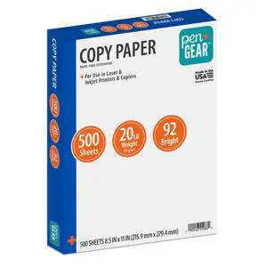 Pen + Gear Copy Paper, 8.5" x 11", 92 Bright, White, 20 lb., 1 Ream (500 Sheets) Pen + Gear Copy Paper, 8.5" x 11", 92 Bright, White, 20 lb., 1 Ream (500 Sheets)