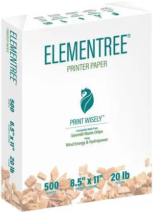 Elementree Sustainable Printer Paper, 8.5" x 11", 20 lb., White, 1 Ream (500 Sheets) Elementree Sustainable Printer Paper, 8.5" x 11", 20 lb., White, 1 Ream (500 Sheets)