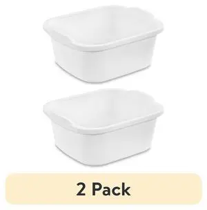 (2 pack) Sterilite 12 Qt. Dishpan, Multi-Purpose Plastic Wash Tub, Kitchen, Sink, White (2 pack) Sterilite 12 Qt. Dishpan, Multi-Purpose Plastic Wash Tub, Kitchen, Sink, White