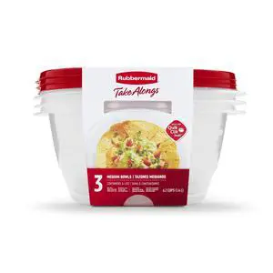 Rubbermaid TakeAlongs 6.2 Cup Serving Bowl Food Storage Containers, Set of 3, Red Rubbermaid TakeAlongs 6.2 Cup Serving Bowl Food Storage Containers, Set of 3, Red