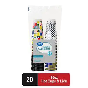 Great Value Insulated Hot Paper Cups with Lids, 16 oz, 20 Count Great Value Insulated Hot Paper Cups with Lids, 16 oz, 20 Count
