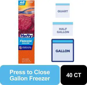 Hefty Press to Close Gallon Freezer Bags, 40 Count Hefty Press to Close Gallon Freezer Bags, 40 Count