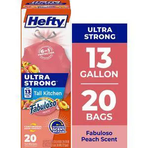Hefty Ultra Strong 13 Gallon Trash Bags, Tall Kitchen Trash Bags, Peach, Fabuloso Peach Scent, 20 Bags Hefty Ultra Strong 13 Gallon Trash Bags, Tall Kitchen Trash Bags, Peach, Fabuloso Peach Scent, 20 Bags