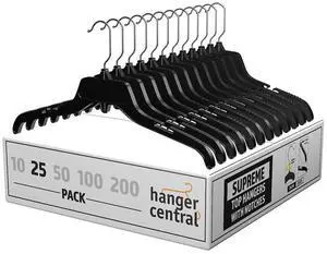 Hanger Central 25 Pack 17 Inch Plastic Clothing Hangers with Metal Swivel Hooks, Black Hanger Central 25 Pack 17 Inch Plastic Clothing Hangers with Metal Swivel Hooks, Black