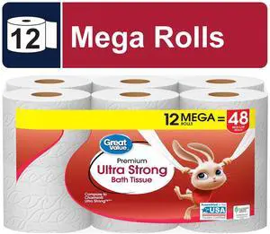 Great Value Ultra Strong 2-Ply Toilet Paper, 12 Mega Rolls, Compare to Charmin Ultra Strong Great Value Ultra Strong 2-Ply Toilet Paper, 12 Mega Rolls, Compare to Charmin Ultra Strong