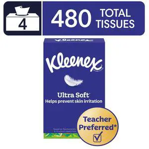 Kleenex Ultra Soft 3-Ply Flat Box Facial Tissues, 4 Pack (480 Total Tissues) Kleenex Ultra Soft 3-Ply Flat Box Facial Tissues, 4 Pack (480 Total Tissues)