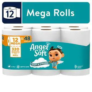 Angel Soft 2-Ply Toilet Paper, 12 Mega Rolls, 320 Sheets per Roll Angel Soft 2-Ply Toilet Paper, 12 Mega Rolls, 320 Sheets per Roll