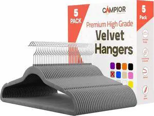Gray Velvet Hangers 5 Pack Heavy-Duty 11 lbs Capacity, 360° Swivel Hook, Non-Slip & Space-Saving Design Smooth Velvet Finish for Crease-Free Clothes & Effortless Closet Organization Gray Velvet Hangers 5 Pack Heavy-Duty 11 lbs Capacity, 360° Swivel Hook, Non-Slip & Space-Saving Design Smooth Velvet Finish for Crease-Free Clothes & Effortless Closet Organization