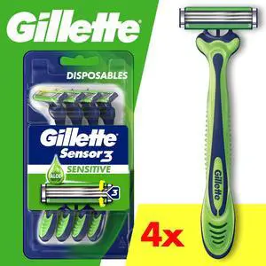 Gillette Sensor 3 Sensitive Men 3 Blade Disposable Razor,4 count Gillette Sensor 3 Sensitive Men 3 Blade Disposable Razor,4 count