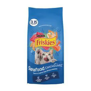 Purina Friskies Dry Cat Food Seafood Sensations with Salmon, Tuna, and Shrimp Flavors, 3.15 lb Bag Purina Friskies Dry Cat Food Seafood Sensations with Salmon, Tuna, and Shrimp Flavors, 3.15 lb Bag