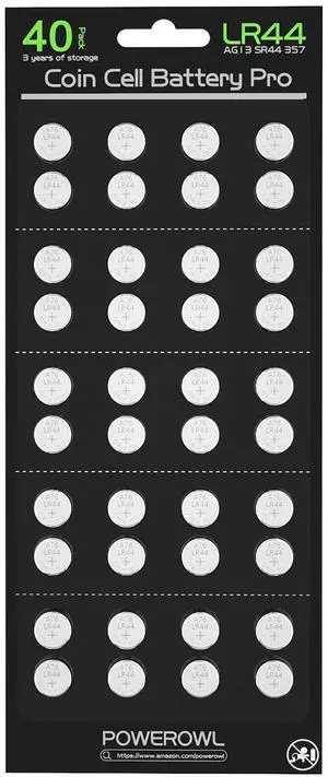 POWEROWL High Capacity LR44 Batteries 40 Pack, L1154F AG13 357 303 SR44 A76 Premium Alkaline Battery 1.5V Button Coin Cell Batteries POWEROWL High Capacity LR44 Batteries 40 Pack, L1154F AG13 357 303 SR44 A76 Premium Alkaline Battery 1.5V Button Coin Cell Batteries