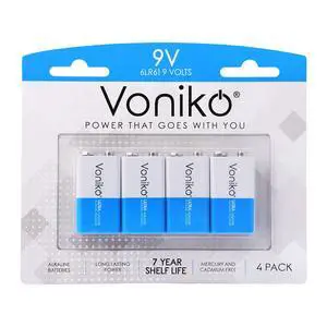 Voniko 9V Batteries 4 Pack, 9 Volt Alkaline Battery for Smoke Alarms Voniko 9V Batteries 4 Pack, 9 Volt Alkaline Battery for Smoke Alarms