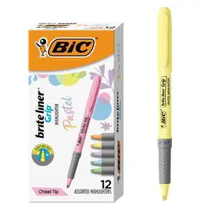 BIC Brite Liner Grip Pastel Highlighter Set, Chisel Tip, 12-Count BIC Brite Liner Grip Pastel Highlighter Set, Chisel Tip, 12-Count