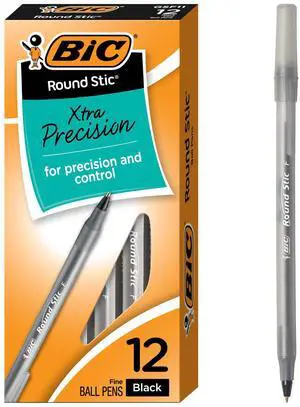 BIC Round Stic Ball Pen, Fine Point, 0.8mm, Black, 12 Pens (GSF11-Blk) BIC Round Stic Ball Pen, Fine Point, 0.8mm, Black, 12 Pens (GSF11-Blk)