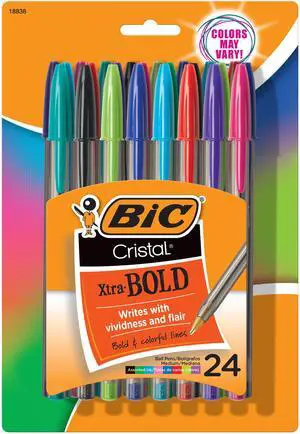 BIC Cristal Xtra Bold Ballpoint Pens, Bold Point, 1.6 mm, 24-Count Pack BIC Cristal Xtra Bold Ballpoint Pens, Bold Point, 1.6 mm, 24-Count Pack
