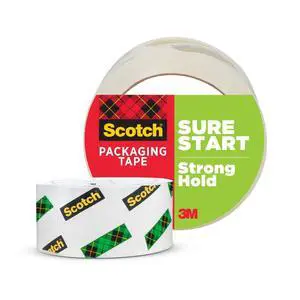 Scotch Sure Start Shipping Packaging Tape, 1.88" x 54.6 yd, Designed for Packing, Shipping and Mailing, Quiet Unwind, No Splitting or Tearing, 3" Core, Clear, 1 Roll (345) Scotch Sure Start Shipping Packaging Tape, 1.88" x 54.6 yd, Designed for Packing, Shipping and Mailing, Quiet Unwind, No Splitting or Tearing, 3" Core, Clear, 1 Roll (345)