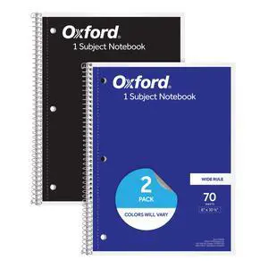 Oxford Spiral Notebooks, 2 Pack, 1 Subject, Wide Ruled Notebooks for School, 8 x 10.5 Inches, 70 Sheets, Assorted Colors, Back to School Supplies (1002539) Oxford Spiral Notebooks, 2 Pack, 1 Subject, Wide Ruled Notebooks for School, 8 x 10.5 Inches, 70 Sheets, Assorted Colors, Back to School Supplies (1002539)