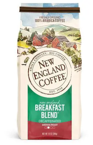 New England Coffee Decaf Breakfast Blend Ground Coffee 10oz (Pack of 1) New England Coffee Decaf Breakfast Blend Ground Coffee 10oz (Pack of 1)