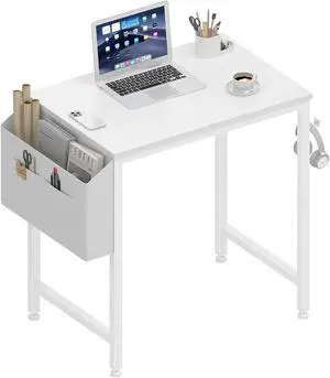 Small White Desk for Small Spaces, 24 Inch Kids Girls Study Writing Mini Desks for Bedroom, Simple Modern Laptop PC Little Side Table with Storage Bag Headphone Hook, White Small White Desk for Small Spaces, 24 Inch Kids Girls Study Writing Mini Desks for Bedroom, Simple Modern Laptop PC Little Side Table with Storage Bag Headphone Hook, White