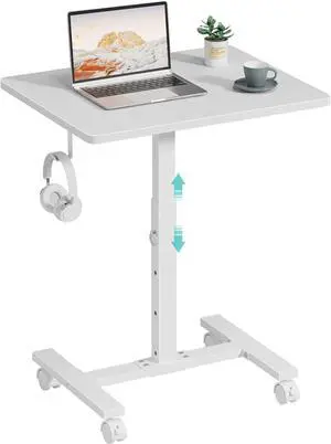 Small Portable Rolling Desk Adjustable Height, 24 Inch Mobile Laptop Desk with Wheels for Dorm Room, C-Shaped Table for Sofa and Bed Side, Study Table for Students, White Small Portable Rolling Desk Adjustable Height, 24 Inch Mobile Laptop Desk with Wheels for Dorm Room, C-Shaped Table for Sofa and Bed Side, Study Table for Students, White