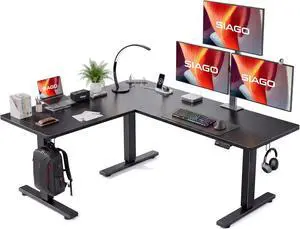 63x55 Inch L-Shaped Standing Desk with Charging Station Corner Desk 63x55 Inch L-Shaped Standing Desk with Charging Station Corner Desk