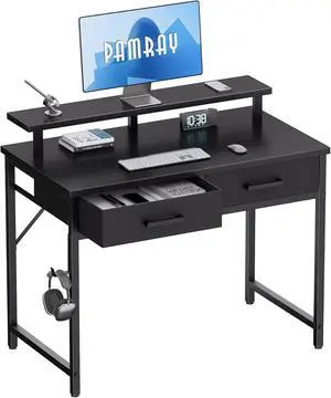 32 Inch Small Computer Desk with Monitor Stand and 2 Drawers 32 Inch Small Computer Desk with Monitor Stand and 2 Drawers