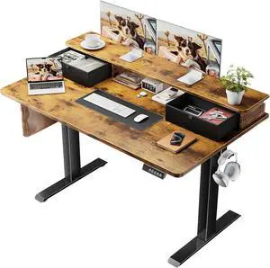 Veken 47x28 in Electric Standing Desk with Drawers, Adjustable Table, Brown Veken 47x28 in Electric Standing Desk with Drawers, Adjustable Table, Brown