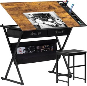 Drafting Table Art Desk Art Table Adjustable Drawing Table Tilted Tabletop with 2 Storage Drawers and Stool, Drawing Desk for Artist Painters Drawing, Crafting, Reading, Writing, Rustic Brown Drafting Table Art Desk Art Table Adjustable Drawing Table Tilted Tabletop with 2 Storage Drawers and Stool, Drawing Desk for Artist Painters Drawing, Crafting, Reading, Writing, Rustic Brown