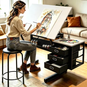 Drafting Table with Stool & 3 Storage Drawers for Adult Teenager, White | 0-75° Adjustable Lockable Tilt Angle, 23.62" x 35.43' Tabletop, Art Desk for Home Office, Crafting, Reading, Writing Drafting Table with Stool & 3 Storage Drawers for Adult Teenager, White | 0-75° Adjustable Lockable Tilt Angle, 23.62" x 35.43' Tabletop, Art Desk for Home Office, Crafting, Reading, Writing