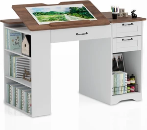 Drafting Table with Storage Cabinet & Drawers, Adjustable Drawing Table with Open Shelves, Craft Art Desk for Artists, Painters, Drawing, Crafting, Reading, Writing, Working Drafting Table with Storage Cabinet & Drawers, Adjustable Drawing Table with Open Shelves, Craft Art Desk for Artists, Painters, Drawing, Crafting, Reading, Writing, Working