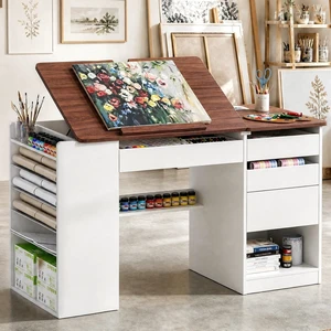 Adjustable Drafting Table with Storage & Removable Shelves | 0°-80° Tiltable Drawing Board, 4 Tilted & Removable Side Shelves, Built-in Charging Station, for Drawing, Crafting, Working Adjustable Drafting Table with Storage & Removable Shelves | 0°-80° Tiltable Drawing Board, 4 Tilted & Removable Side Shelves, Built-in Charging Station, for Drawing, Crafting, Working