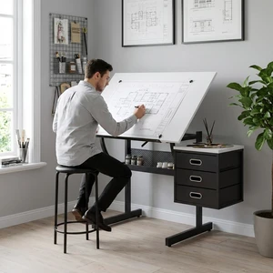 Drafting Table with Storage, Adjustable Art Desk & Art Table with Stool, 0-75° Tilting Top, 3 Drawers for Diamond Painting, Architecture, Animation, Office (Adults & Teens) (White) Drafting Table with Storage, Adjustable Art Desk & Art Table with Stool, 0-75° Tilting Top, 3 Drawers for Diamond Painting, Architecture, Animation, Office (Adults & Teens) (White)
