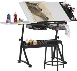 Drafting Table with Stool, Height Adjustable Desk with Tilt Top, Charcoal / White Drafting Table with Stool, Height Adjustable Desk with Tilt Top, Charcoal / White