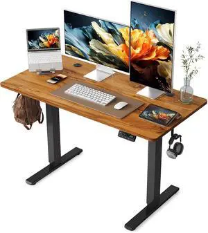 Electric Standing Desk, 48 x 24 Inches Stand Up Desk with Splice Board, Adjustable Height Desk, Computer Desk for Home Office, Black Frame/Rustic Brown Top Electric Standing Desk, 48 x 24 Inches Stand Up Desk with Splice Board, Adjustable Height Desk, Computer Desk for Home Office, Black Frame/Rustic Brown Top