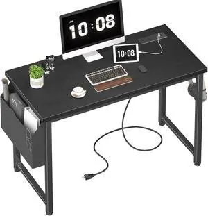 39 inch Computer Desk with Power Outlet, 40 inch Teen Study Table Home Office Work Writing Desks with Charging Station Outlets Built in, Black 39 inch Computer Desk with Power Outlet, 40 inch Teen Study Table Home Office Work Writing Desks with Charging Station Outlets Built in, Black