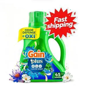 Gain Plus Laundry Detergent Liquid, Now with Odor Defense + OXI, Waterfall Delight Scent, 60 fl oz, 45 Loads Gain Plus Laundry Detergent Liquid, Now with Odor Defense + OXI, Waterfall Delight Scent, 60 fl oz, 45 Loads