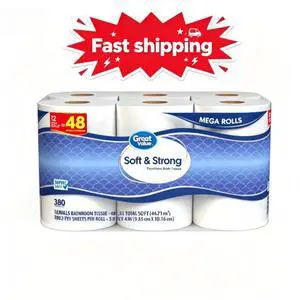 Great Value Soft & Strong Toilet Paper, 12 Mega Rolls, 380 Sheets per Roll Great Value Soft & Strong Toilet Paper, 12 Mega Rolls, 380 Sheets per Roll
