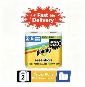 Bounty Essentials Paper Towels Select-A-Size, 2 Triple Rolls, White, 162 Sheets Per Roll Bounty Essentials Paper Towels Select-A-Size, 2 Triple Rolls, White, 162 Sheets Per Roll