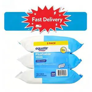 Equate Flushable Wet Wipes, Fresh Scent, 144 Wipes, 3 Pack Equate Flushable Wet Wipes, Fresh Scent, 144 Wipes, 3 Pack