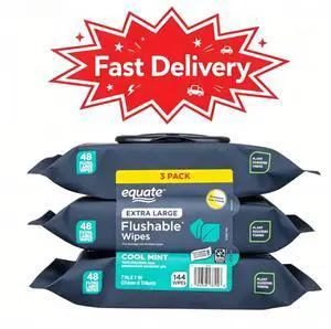 Equate Extra Large Flushable Wet Wipes, Cool Mint Scent, 144 Wipes, 3 Pack Equate Extra Large Flushable Wet Wipes, Cool Mint Scent, 144 Wipes, 3 Pack