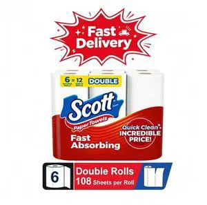Scott Paper Towels, Choose-A-Sheet, 6 Double Rolls Scott Paper Towels, Choose-A-Sheet, 6 Double Rolls